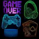 3D Gamepad Night Light with 4 Patterns 3D Hologram Illusion, Dimmable Remote Control, 16 Color Changing LED, Room Decor Earphone Bedside Desk Lamp, 3D Game Over Lamp for Game Lovers