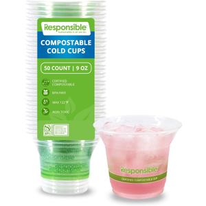 9 oz Clear Cold Cup, Certified Compostable and Made from 100% American Biobased Materials, No-PFAS Added & BPA-Free (50 Count)