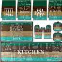 10 Pcs Farmhouse Kitchen Decor Sets 4 Teal Green Kitchen Dish Towels 2 Teal Pot Holders 2 Oven Mitts Glove 2 Brown Rustic Non Slip Rugs and Mats for Floor Home Decorations Accessories Mom Gifts