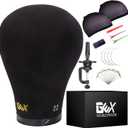 GEXWORLDWIDE GEX 20"-24" Canvas Cork Wig Block Mannequin Head for Wig Making Drying Styling Display with Table C Clamp Stand Holder (Black 24")