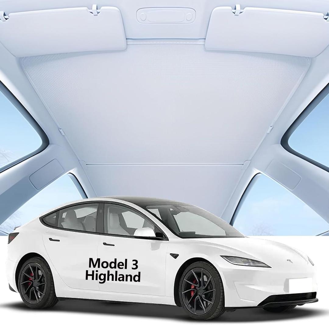 Glass Roof Sunshades for Tesla Model 3 Highland,Heat Reflective Nano Ice Crystal Coatings UV Block Roof Sunshades No Sag Flodable Sunroof Sunshade for Tesla Model 3(2024-2025)
