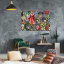 Graffiti Paintings Canvas Colorful Wall Art Living Room Decor Pictures Music Collage on Brick Wall Contemporary Home Decor Modern Artwork Posters and Prints Framed Ready to Hang (44''W x 28''H)