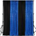 VitalCozy 4 Panels Backdrop Curtains 2 Pcs 4 x 10 ft Sequin Glitter 2 Pcs 7 x 10 ft Chiffon Photo Background Curtains for Graduation Wedding Birthday Party Decorations(Black, Royal Blue)