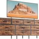 Huuger 63 Inch Dresser for Bedroom, Long Dresser with 10 Fabric Drawers, TV Stand for 55, 65, 70 Inch TV, Toy Storage Organizer for Closet, Rustic Brown