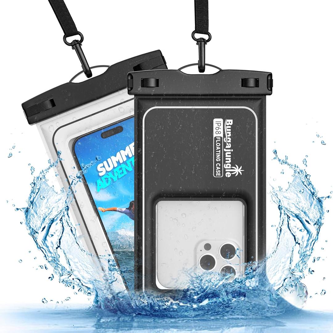 Waterproof Phone Pouch - 2 Pack IP68 Floating Waterproof Phone Case, Dry Bag Beach Cruise Essentials 2026 with Adjustable Lanyard for iPhone 17 16 15 Pro Max / Galaxy S24 S23 (Black and White) (Regular)