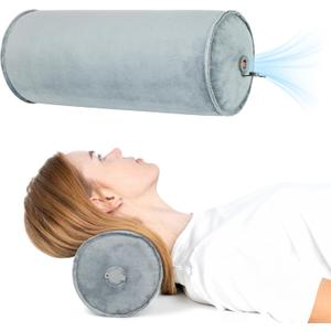 ONTYZZ Inflatable Round Neck Pillow Cervical Roll Pillow Cylinder Bolster Pillow for Head, Neck, Back, Legs and Yoga, Grey4.92 * 14.96