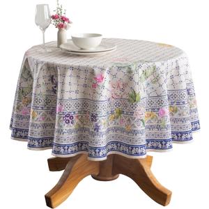Maison d' Hermine Table Cloth Round Table 100% Cotton 69 Round Inches Tablecloth Reusable Decorative for Dining Kitchen Room Farmhouse Home Gifts for Mothers Day Spring Summer - Faience