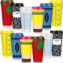 Skylety 12 Pcs Teacher Appreciation Gifts Teacher Gifts Bulk Teachers Deals Reusable Plastic Coffee Cup with Lid for Back to School Party Decorations (Elegant)