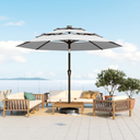 Patio Kingdom 10FT Patio Umbrella 3 Tiers Outdoor Market Umbrella w/Push Button Tilt, Crank, UV and Waterproof Table Umbrella for Garden, Pool, Backyard, Deck, Lawn, Light Gray
