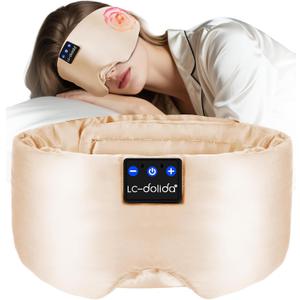 LC-dolida Luxurious Silk Soft Sleep Mask, Sleep Headphones with Bluetooth 5.4 for Side Sleeper, Total Blackout Eye Sleeping Mask for Women and Men, Ideal Gift for Restful Sleep, Travel(Champagne)