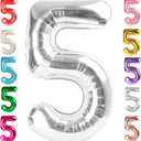 Balloon Numbers 40 Inch 5 Ballon for 5th Birthday Decorations, 15 25 35 50 Big Silver Number Balloons for Wedding Photo Shoot Party Decor