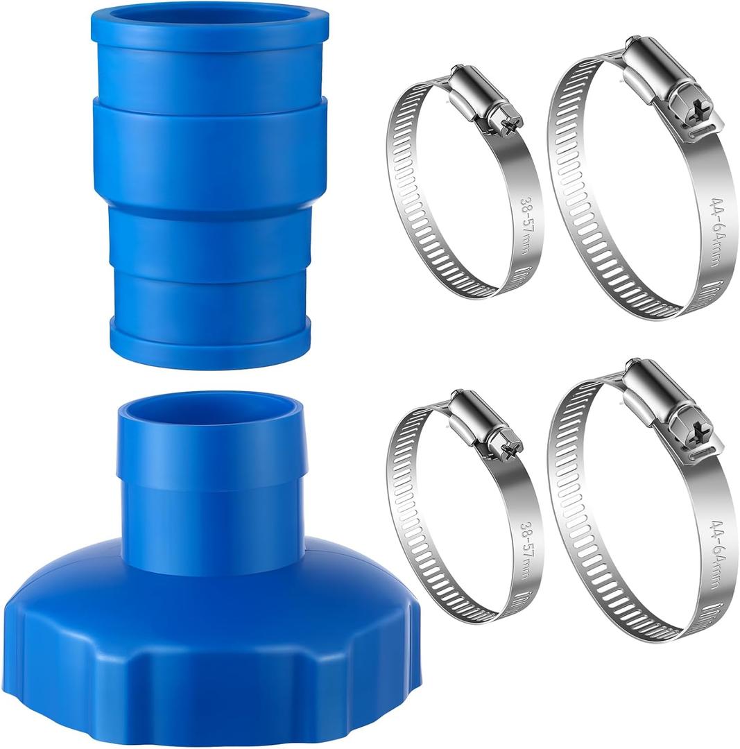 Enhon 1 Pack Pool Vacuum Hose Adapter Kit, Compatible with Intex Adapter B, 1 1/2 inch Rubber Skimmer Hose Connector with 4 Stainless Steel Clamp for Above Ground Swimming Pool Vacuum Surface Skimmer