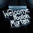 LookLight Welcome Foolish Mortals Halloween Decor Neon Sign Cold White Letters Neon Light Dimmable Spooky Gothic Haunted Mansion LED Signs for Halloween LED lights Wall Decor USB Light Up Sign for Bar Party Decoration 15x12.6inchees