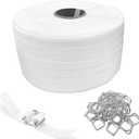 3/4" x 330' Woven Cord Strapping Roll with 50 Pack Metal Wire Buckles, Heavy Duty Poly Packaging Strapping 2400 lbs Break Strength, Polyethylene Braided Rope for Pallet Shipping & Industrial Bundling