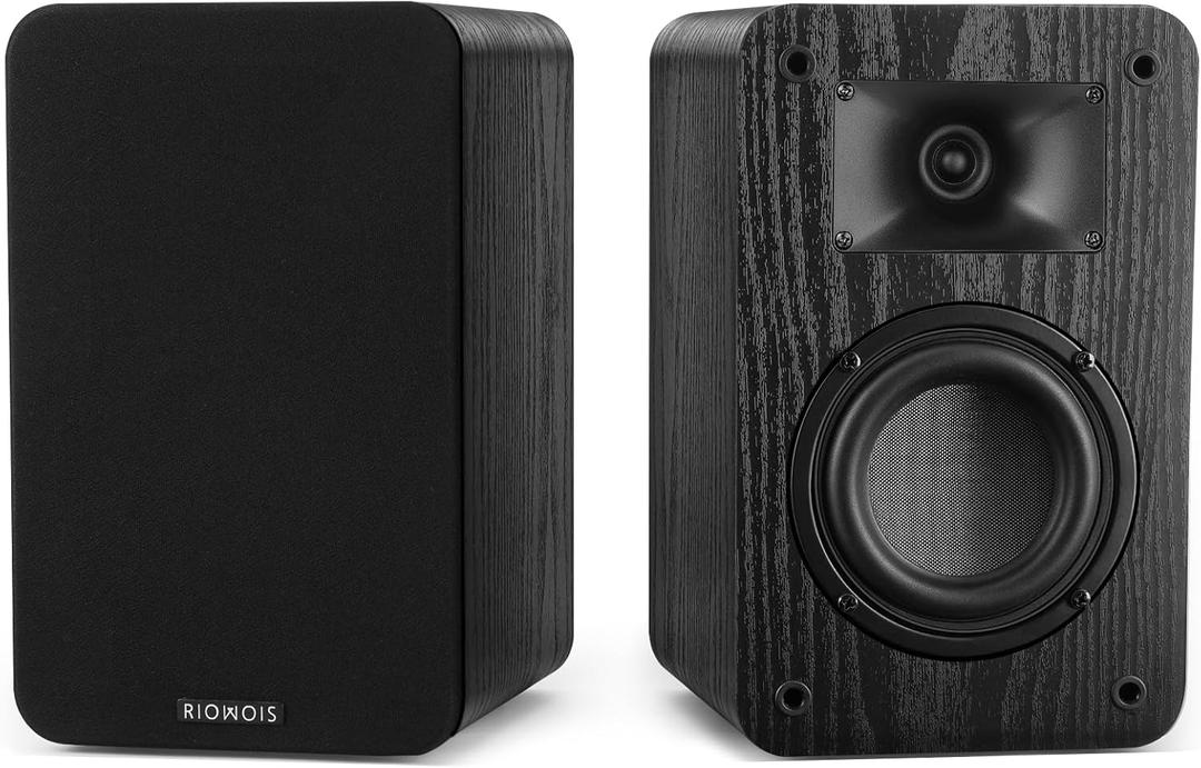 RIOWOIS Passive Bookshelf Speakers for Record Player, Stereo Speakers with 4 Inch Woofer and Silk Dome Horn Tweeter for Turntable, Surround Sound System, PC and TV, Wall Mountable.