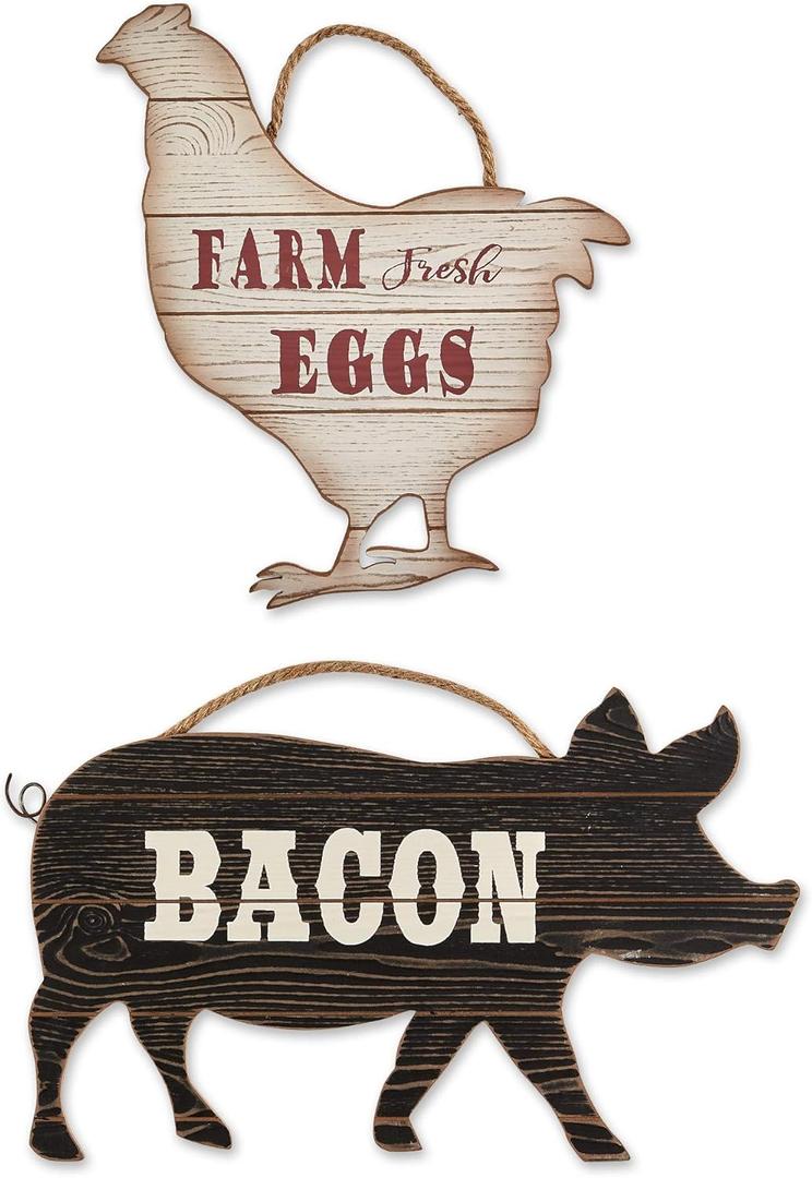 DII Farmhouse Wall Art Sign, Chicken and Pig, 2 Piece DII Farmhouse Wall Art Sign, Chicken and Pig, 2 Piece