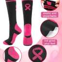 12 Pairs Breast Cancer Awareness Socks for Women Pink Ribbon Crew Socks Non-Slip Comfortable Stretchable Sport Socks (Pink)