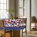Horaldaily 4th of July Tablecloth 70x70 Inch Round, Patriotic Watercolor Poppy Flowers Independence Day Memorial Day Table Cover for Party Picnic Dinner Decor