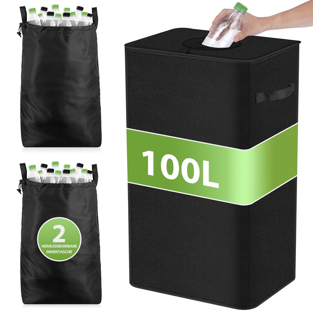 Recycle Bins for Kitchen 26 Gallon, 100L Indoor Recycling Bin with Lid & 2 Removable Reusable Inner Bag, Trash and Recycle Bin Combo for Bottle Can Paper, Black Recycle Bins for Kitchen 26 Gallon, 100L Indoor Recycling Bin with Lid & 2 Removable Reusable Inner Bag, Trash and Recycle Bin Combo for Bottle Can Paper, Black