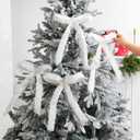 Hoteam 12pcs Large Furry Christmas Bows 11 x 18 Inch Faux Fur Tree Topper Decorations Rustic Fluffy Ornaments for Christmas Tree Wreath Door Porch Farmhouse Holiday Party Decor(White)