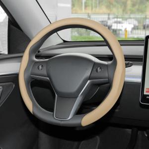 frani Nappa Leather Steering Wheel Cover, Universal 15 Inch Premium Non-Slip Steering Wheel Cover Beige