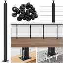 42inch Cable Railing Post Black Adjustable Top Level Drilled Stainless Steel Post 41 x2 x2 with Cable Grommets DIY Cable Railing System Kit for Wood Concrete Deck (PA02-L)