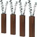 Wood Wall Planter 4 Pack Wall Decor for Artificial Flower Plants Wooden Plants Holders Pocket Vase Hanging for Living Room Bedroom Dining Room Bathroom Indoor Decroation (Dark Brown)
