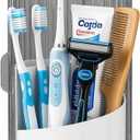 JEESA Toothbrush Holder Organizer, with Drainage Holes, with Dustproof Cover, 360 Rotating, 3 Slots, for Bathroom Countertop, Grey