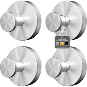 Fasbeu Silver Suction Cup Hooks for Shower Waterproof - No Drill Stainless Steel Towel Hooks for Bathroom Wall, Kitchen, Glass, Mirror, Tile - Ideal for Hanging Towels, Robes, and Loofahs(3 pcs)