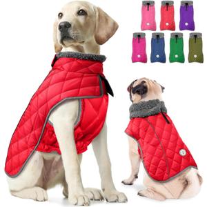 Fragralley Dog Winter Coat, Waterproof Windproof Reflective Fleece Jacket with Harness Hole, Warm Snow Vest for Small Medium Large Dogs, Ideal Gifts (Red)