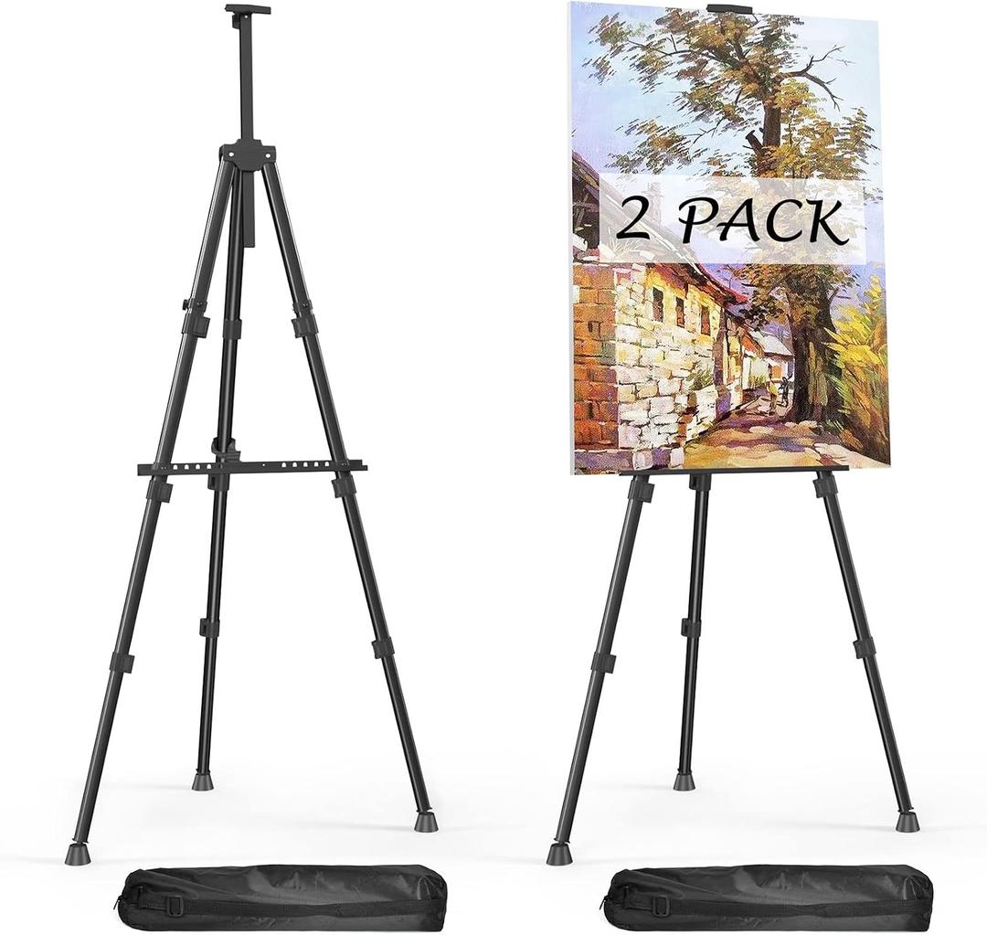 Easels for Painting Canvas, Aredy 66" Art Easel for Drawing, Portable Painting Easel Stand, Metal Table Top Easel (2 Pack), 35 Inches X 35 Inches X 63 Inches