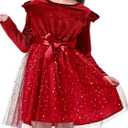 Toddler Girl Tutu Dress Long Sleeve Star Sequin Bowknot Velvet Party Tulle Dresses Princess Birthday (5-6 Years, Red)