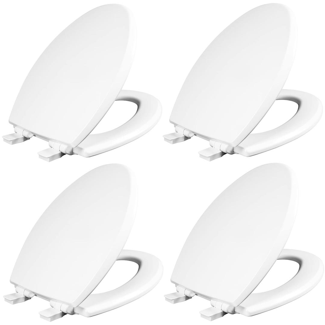 Mayfair Cassel Slow Close Toilet Seat, Easy Clean, Non Slip Premium Wood Seat, Easy Install, Made in USA, Elongated, White, 4-Pack