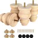 Michanco 4 Inch Unfinished Bun Feet for Couch Sofa Cabinet Ottoman DIY Replacement Wood Furniture Legs Set of 4 M8 Bolt Screw in
