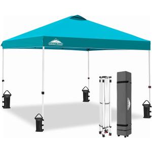 EAGLE PEAK Pop Up Canopy Tent with Wheeled Carry Bag, 8 Stakes, 4 Ropes, 4 Weight Bags, Easy Set Up Tent Canopy, 10x10 ft, 100sqft of Shade, Turquoise