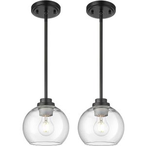 Pendant Lights Kitchen Island 2 Pack, 7" Modern Black Hanging Lights Fixtures with Clear Glass Globe Shade, Kitchen Island Lighting for Bathroom, AD-22280-1P2-BK-C