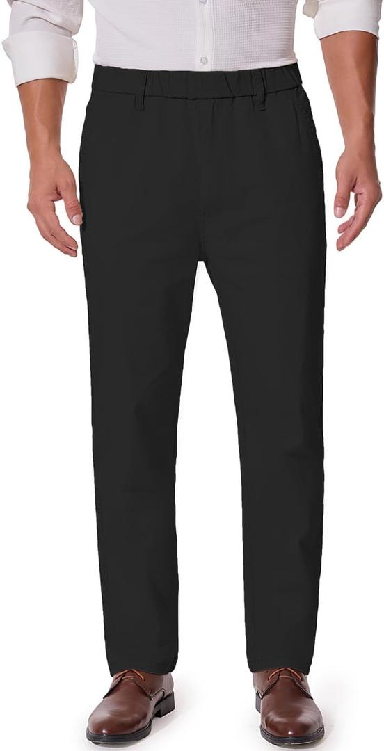 voeeron Men's Elastic Waist Pants Relaxed Fit Casual Pant for Seniors Stretch Waistband (38W x 30L, Black)