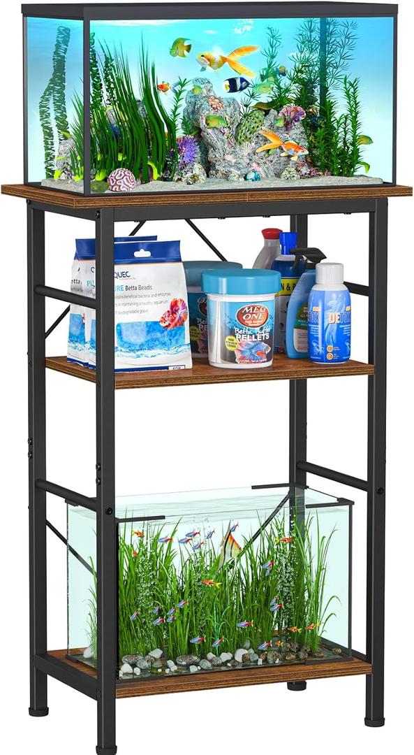 Snughome 510 Gallon Aquarium Stand, 3 Tier Fish Tank Stand with Storage, Fish Tank Stand with Metal Frame, Reptile Turtle Tank Stand for Home Office, 20.47" x 11.02" x 30.52", Rustic Brown