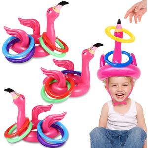 Camlinbo 15 Pcs Inflatable Flamingo Pool Toys Ring Toss Pool Game, Flamingos Luau Party Decor Hawaiian Beach Toys Carnival Outdoor Luau Party Games Supplies for Kids Adults Family