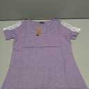 Eachyes Womens Lace Short Sleeve T Shirts Summer Casual V Neck Tops Loose Fit Tees Blouses, Light Purple, Small