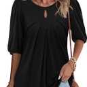 Magritta Womens Puff Half Sleeve Summer Tunic Tops Casual Chest Pleated Shirts Work Blouse for Women Dressy (Black, XL)