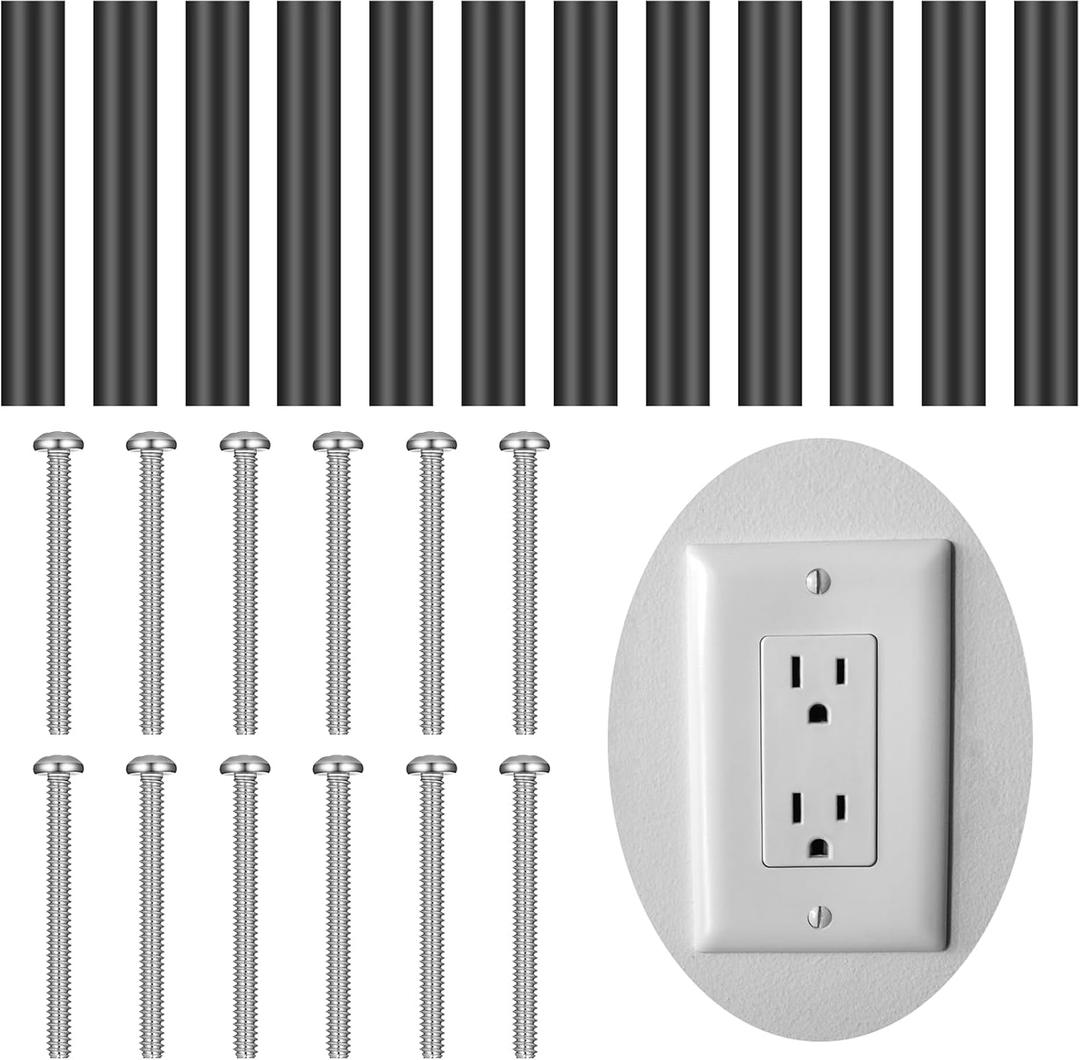 Ripeng Outlet Spacers Electrical Outlet Box Extender Kit Electrical Switch and Receptacle Spacers 24 Pack (12 Tubes and 12 Screws)(Black)