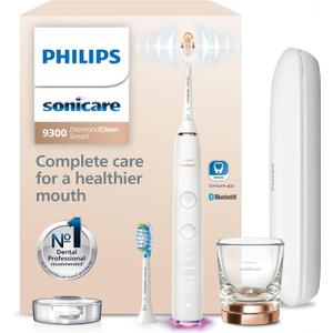 Philips Sonicare DiamondClean Smart 9300 Electric Toothbrush - Sonic Toothbrush with App, Pressure Sensor, 12 Brushing Settings, Replacement Reminder, Travel Case, Rose Gold, Model HX9903/65