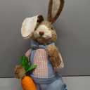 DR.DUDU 2.7FT Large Easter Bunny Decor  Outdoor Easter Decorations for Porch & Home, Straw Standing Rabbit Statue with Carrots, Farmhouse Spring Decor, Entryways Photo Props (Boy)