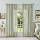 Light Sage Green Cottage Curtains 63 Inch Length 2 Panels, W47 x L63 Inch, Linen Textured Scalloped Boho Farmhouse Curtains for Bedroom, Rod Pocket Privacy Semi-Sheer Ruffled Flowy Curtain Drapes