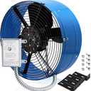 Hiorucet Upgraded 15 Inch Gable Vent Exhaust Fan, 1600CFM 2400 SQF High Performance Low Noise Gable Mount Attic Fan with Adjustable Thermostat, 14 Inch Blade and Permanently Lubricated Motor, Blue.