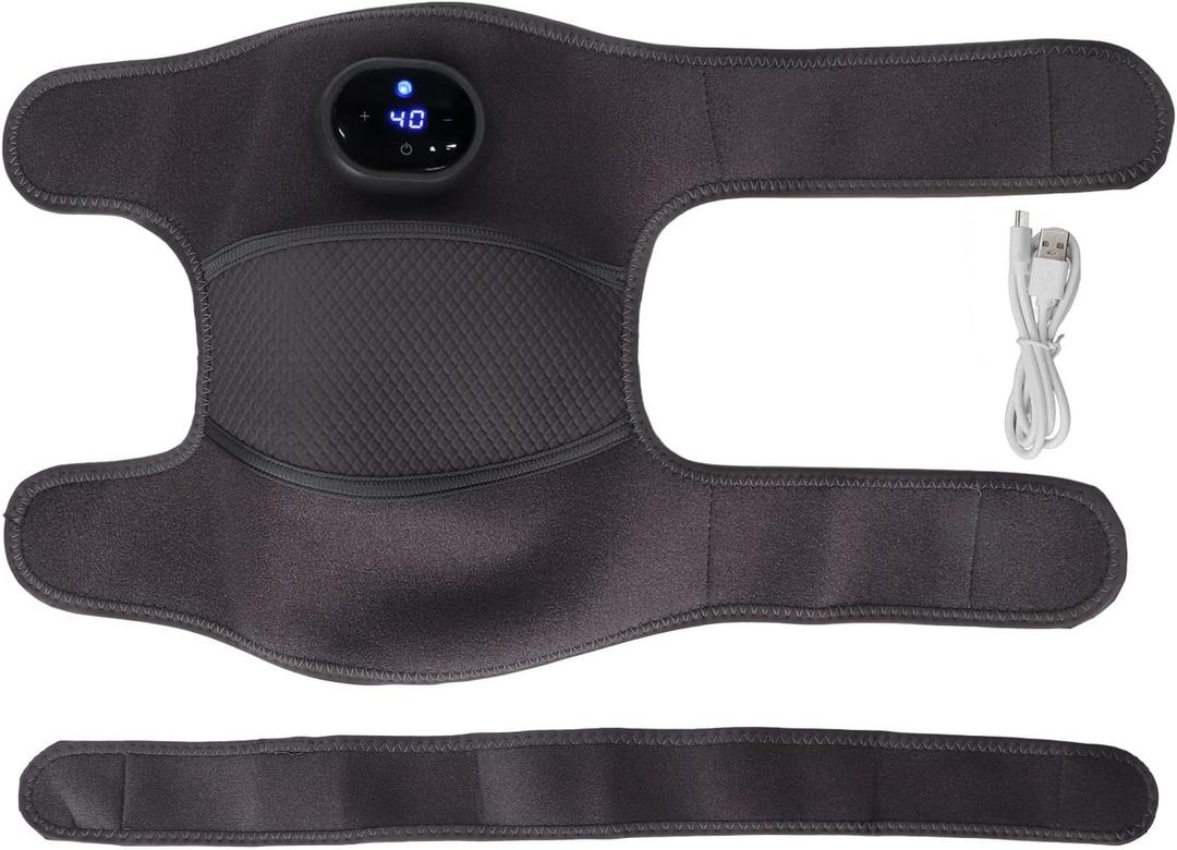 Knee Massager with Heat and Vibration - Heated Knee Brace Wrap with 3 Gear Massage and 5 Gear Heating - Adjustable Knee Heating Pad for Pain Relief