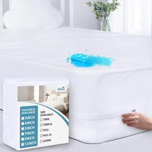 Biloban Zippered Queen Mattress Protector (3/4/5/7/9/13Inches), Waterproof Mattress Cover & Encasement, 6 Sides Wrapping Box Spring Cover Low Profile