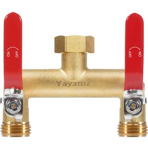 Garden Hose Splitter, 3/4 Rust and Freeze Resistant Outdoor Hose Manifold with 2 green Extra Long Handles Faucet Adapter-Heavy Duty Brass 2-Way Valve