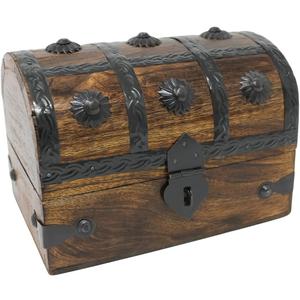 Nautical Cove Treasure Chest Keepsake and Decorative Wood Box (Medium 6.5x4.5x4.5) - Storage Box, Wooden Box with Hinged Lid, Rustic Storage, Pirate Storage Box, Vintage Wooden Chest